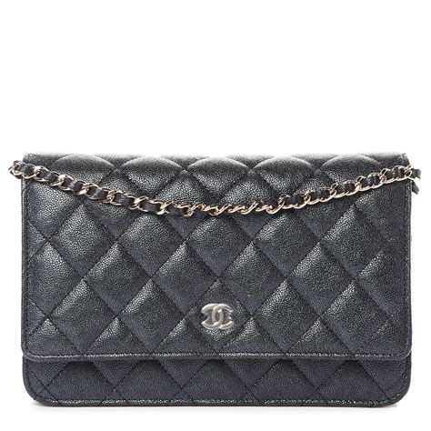 CHANEL Iridescent Caviar Quilted Wallet on Chain WOC Dark .